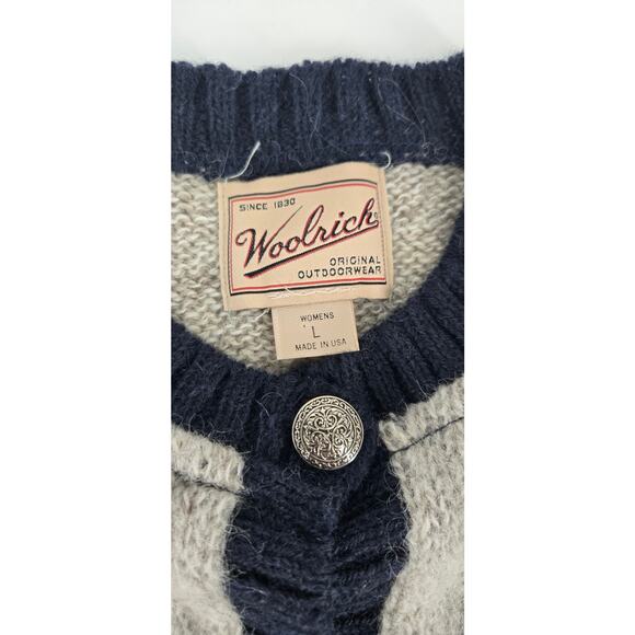 Vintage Woolrich Fair Isle Full Button Cardigan Navy Womens L Wool Blend Chunky - Picture 5 of 6
